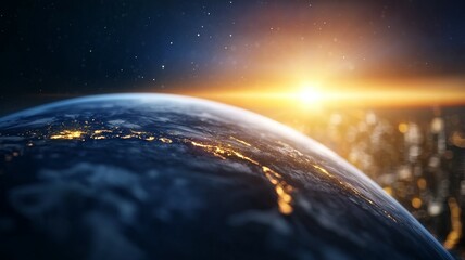Wall Mural - a close up of the earth with the sun setting in the background