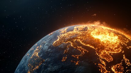 Wall Mural - a close up of a planet with a fire on it