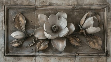 Wall Mural - A 3D Sculptural Representation of a Magnolia Flower Branch