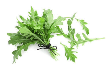 Wall Mural - Fresh arugula leaves isolated on white, top view