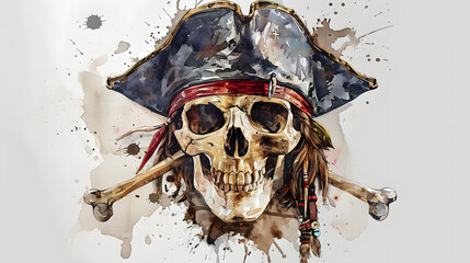 Canvas Print - Skull and Crossbones Pirate Watercolor art drawing style