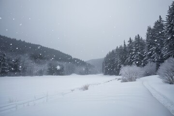 Wall Mural - Breathtaking Winter Wonderland Featuring Beautiful Snowfall and Gentle Flurries