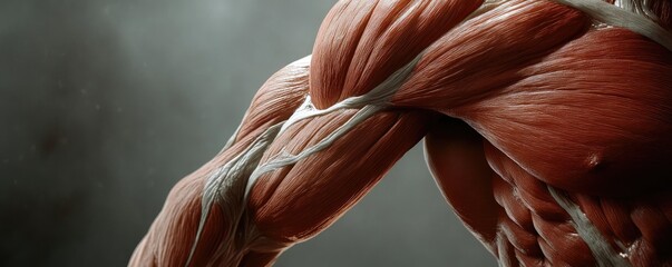 Close-up view of a muscular arm showcasing detailed muscle structure and anatomy, perfect for educational or artistic purposes.