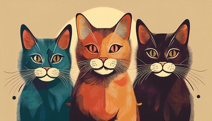 Naklejka na meble retro vintage cats background minimalist illustration