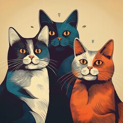 Naklejka na meble retro vintage cats background minimalist illustration