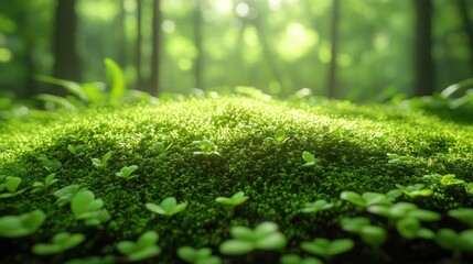 Canvas Print - Close Up of Moss and Green Leaves in a Forest