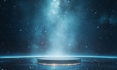 Wall Mural - starry night sky with a glowing podium-generative ai