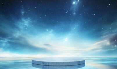 Wall Mural - starry night sky with a glowing podium-generative ai
