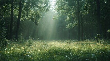 Canvas Print - Sunlight Filtering Through a Misty Forest