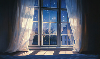 Wall Mural - window in the night-generative ai