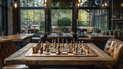 Poster - Chessboard in a Rustic Restaurant