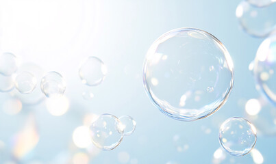 Wall Mural - soap bubbles on blue background-generative ai