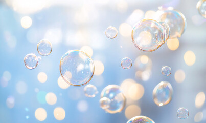 Wall Mural - bubbles on blue sky-generative ai
