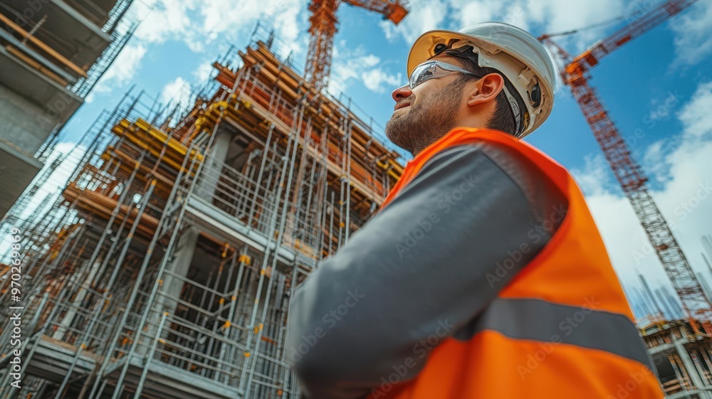 Structural engineer inspecting safety of scaffolding at a large ...