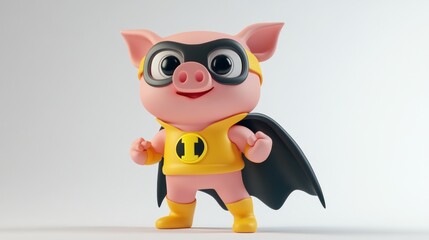 Poster - A cartoon pig dressed as a superhero with a cape and mask, exuding charm and playfulness.