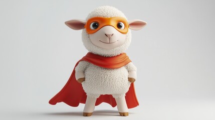 Wall Mural - A cartoon sheep dressed as a superhero, featuring a cape and mask, exuding charm and playfulness.