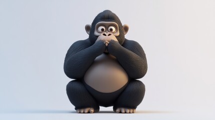 A cartoonish gorilla sitting with hands on its mouth, conveying a playful or surprised expression.