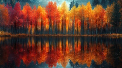 Poster - Autumn Forest Reflected in Still Water