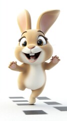 Wall Mural - A cheerful cartoon bunny with big eyes and a wide smile, joyfully running on a path.