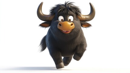 Wall Mural - A cheerful cartoon bull with big eyes and horns, playfully running forward.