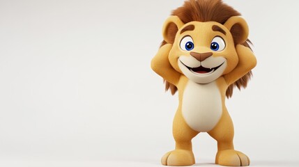 A cheerful cartoon lion character with a playful pose and bright expression.