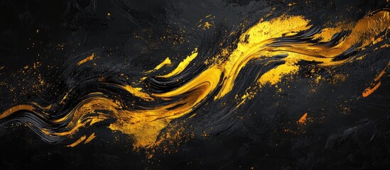 Abstract golden neon creative backdrop with paint stroke texture on dark surface Suitable for web and game design featuring grunge mud art and macro details of hand painted canvas Surrealistic eff