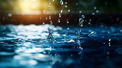 realistic, highly detailed shot of water pooling on floor tiles, gentle ripples and splashes, soft n
