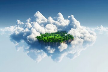 Wall Mural - Surreal Pixelated Floating Sky Island with Clouds and Copy Space.