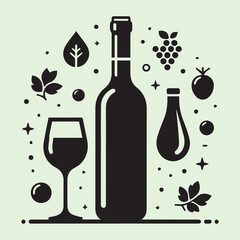 wine and glass black silhouette simple vector