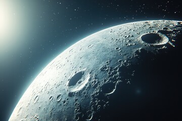 Wall Mural - Pixelated Moon with Glowing Craters in 16-Bit Style Against Open Terrain for Copy Space.