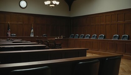 Empty american courtroom room with micophones 33