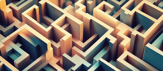 Intricate geometric maze design featuring a labyrinthine pattern complex shapes and an abstract puzzle aesthetic in a three dimensional illustration