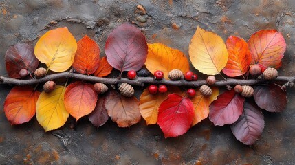 Sticker - Autumn Leaves and Berries on a Branch