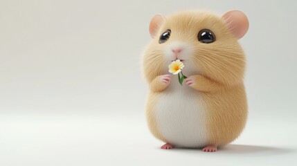 Canvas Print - A cute hamster holding a flower, showcasing a playful and endearing moment.