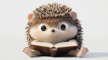 Wall Mural - A cute hedgehog reading a book, showcasing curiosity and playfulness.