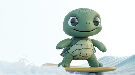 Poster - A cute turtle character surfing on a wave, showcasing fun and adventure.