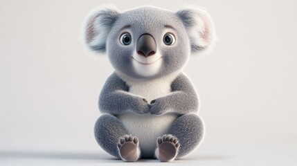 A cute, animated koala character sitting and smiling, showcasing a friendly demeanor.