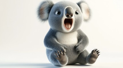 Canvas Print - A cute, animated koala with a surprised expression, sitting and opening its mouth wide.