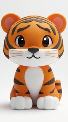 Sticker - A cute, cartoon-style tiger figurine with big eyes and a friendly expression.