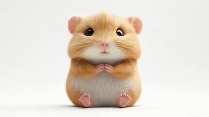 Canvas Print - A cute, fluffy hamster sitting with its paws together, exuding charm and innocence.