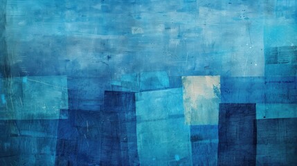 Poster - blue geometric shapes blend seamlessly, creating a tranquil atmosphere with layered textures and sub