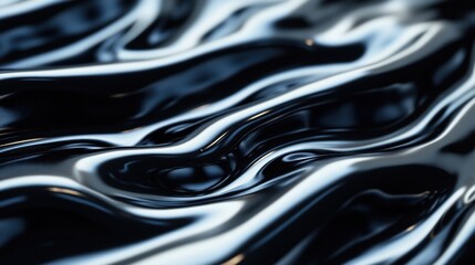 Poster - the metallic liquid flows and ripples smoothly, creating reflections and waves across a glossy surfa