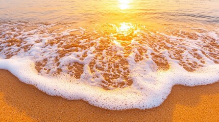 Poster - Golden Sunset Waves on Sandy Beach