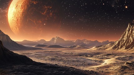 Fantasy sci fi wallpaper featuring a cosmic landscape realistic exoplanet intricate alien terrain and abstract textures rendered in 3D