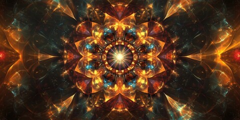 Abstract fractal background featuring a kaleidoscope design created digitally Stunning visual suitable for wallpaper and artistic graphic design applications