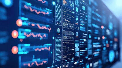 Wall Mural - futuristic digital interface with data and graphs