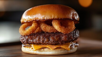 savory cheeseburger known as the onion ring cowboy burger