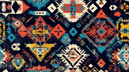 Ethnic symbols Tribal wallpaper design Background of ancient embroidery patterns Mosaic motifs Digital textile print surface texture web design artwork pattern backdrop Seamless abstract design