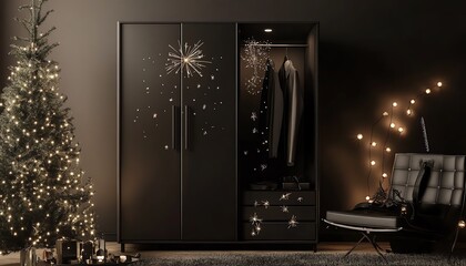 Black Closet Decorated with Lights and Festive Decorations