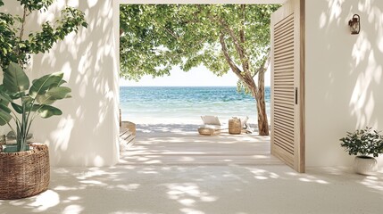 Poster - Tropical Beach View Through Open Doorway